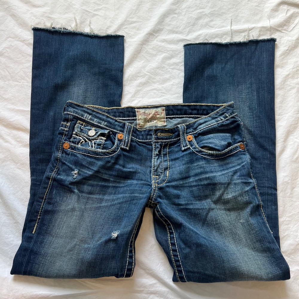 vintage y2k low rise contrast stitch bootcut jeans